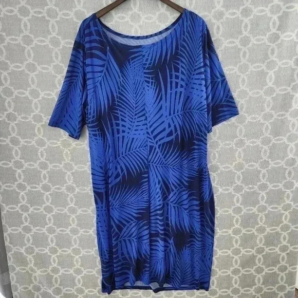 Madison Leigh Leaves Printed Scoop Neck Tied side Midi Shift Dress 2X - Picture 5 of 9